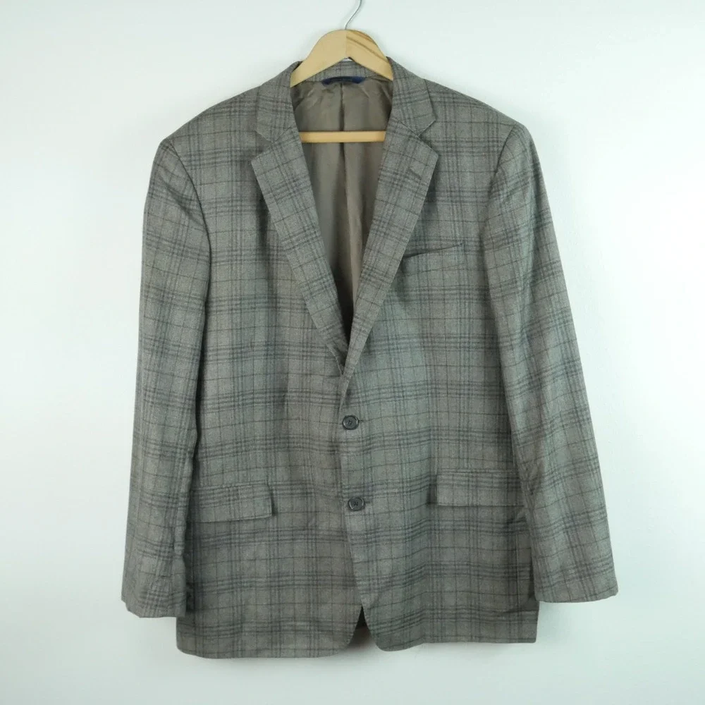 Brooks Brothers Regent E. Thomas Wool Cashmere Plaid Sport Coat Blazer Grey 44R